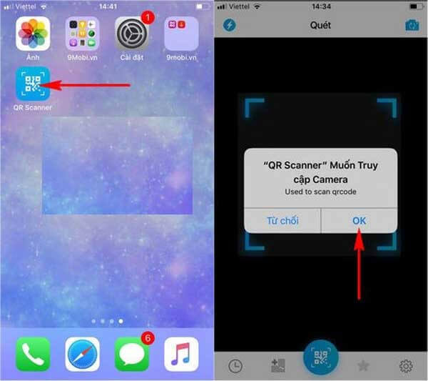 Sau khi tải ứng dụng quét mã vạch, hãy cho phép app truy cập camera.