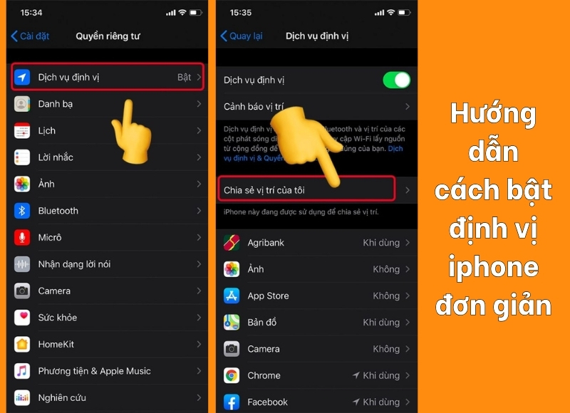 hướng dẫn cách bật định vị iphone