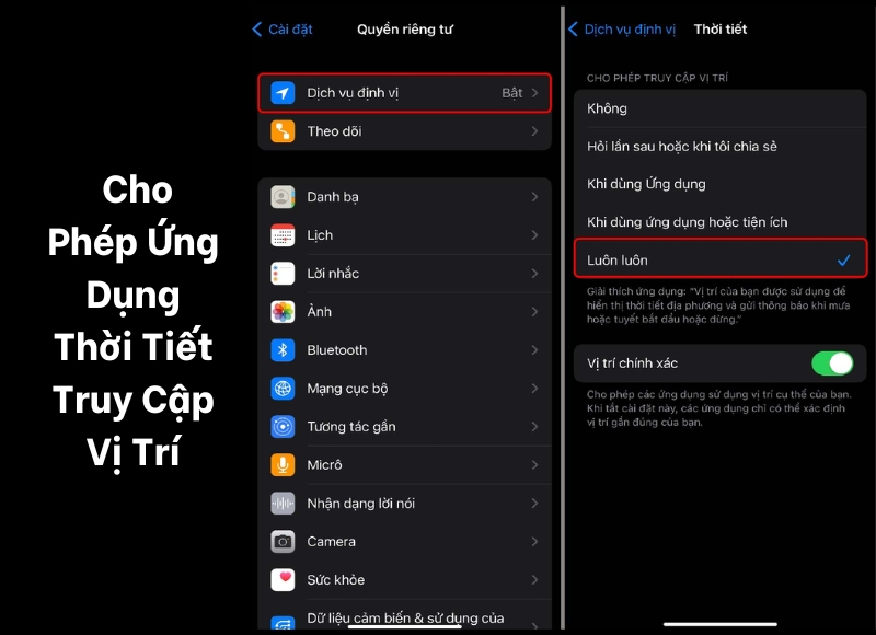 cách bật định vị thời tiết trên iphone