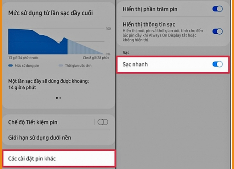 cài đặt sạc nhanh trên Samsung