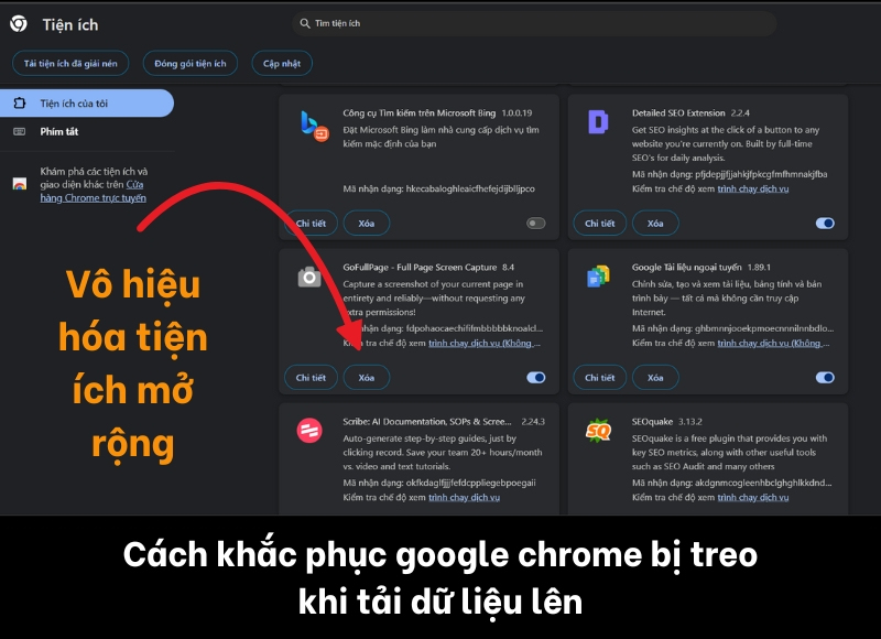 Google Chrome bị treo khi tải dữ liệu lên