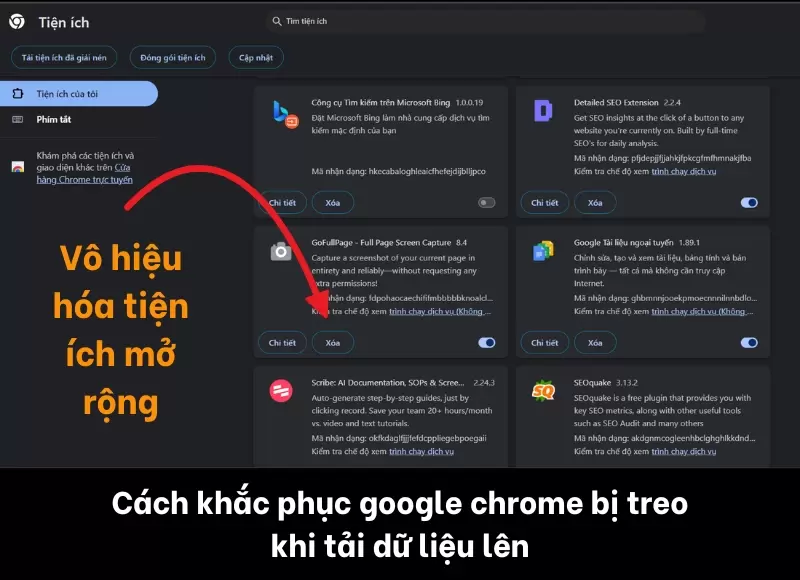 Google Chrome bị treo khi tải dữ liệu lên