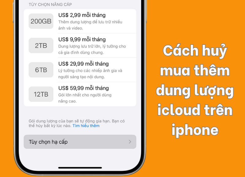 cách huỷ mua thêm dung lượng icloud