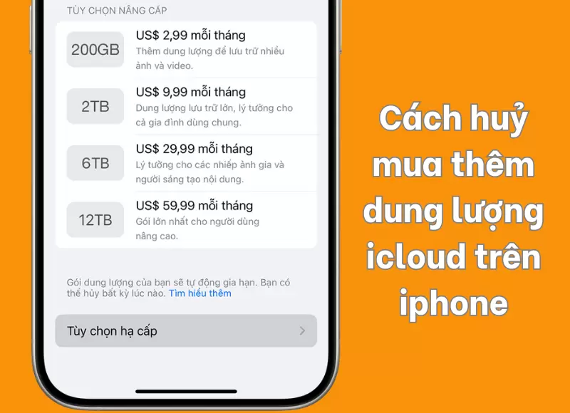 cách huỷ mua thêm dung lượng icloud