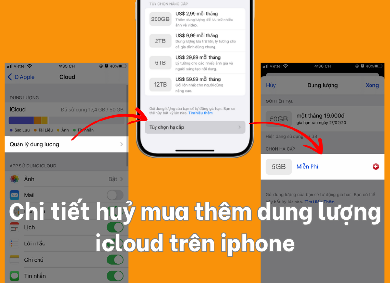 cách huỷ mua thêm dung lượng icloud
