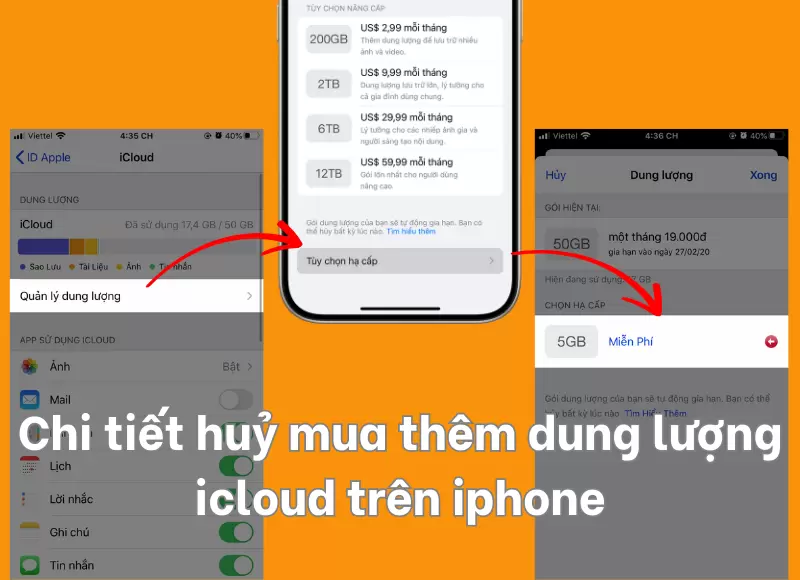 cách huỷ mua thêm dung lượng icloud