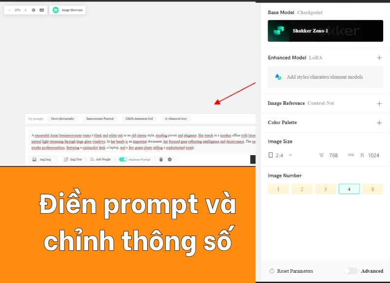 tạo prompt để nhập yêu cầu vào shakker ai