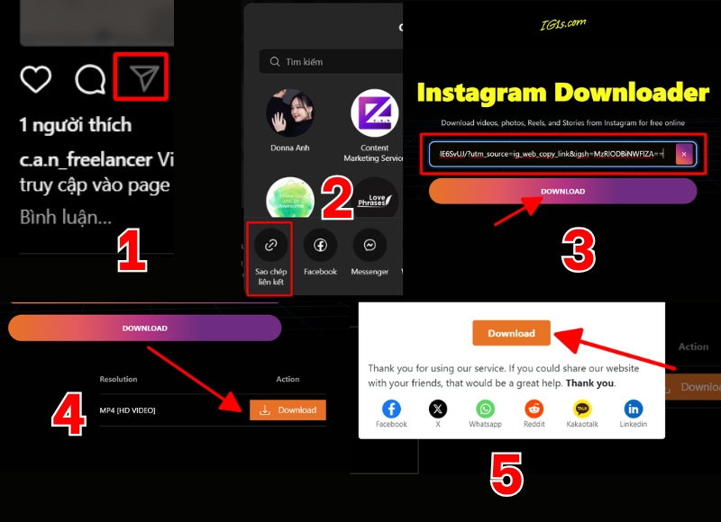sử dụng IG1S tải video