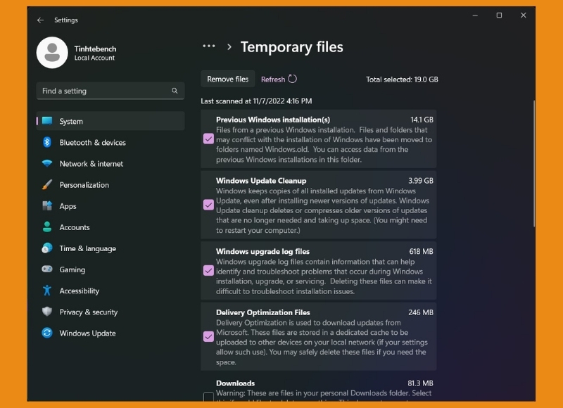 xóa file temp trong Win 10