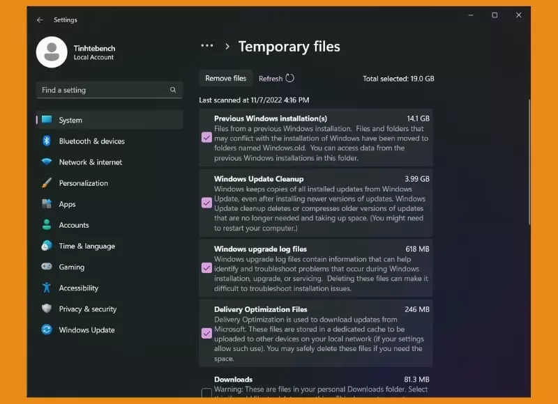 xóa file temp trong Win 10