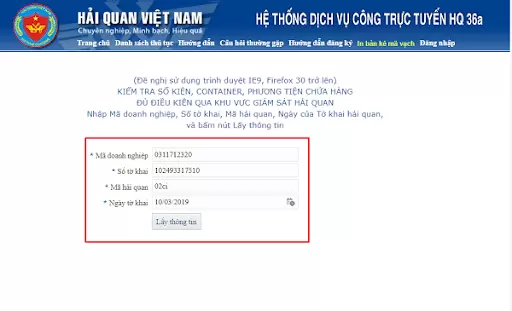 Điền đầy đủ thông tin vào form