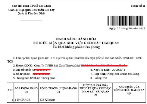 Ấn lệnh in (Ctrl + P) để in mã vạch tờ khai hải qun