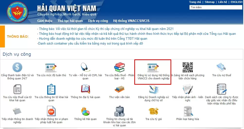Đăng ký tài khoản khai báo hải quan