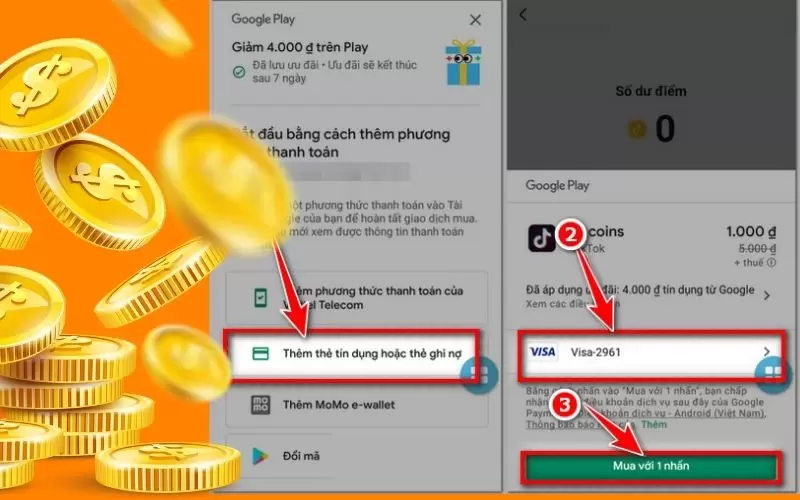 cách nạp xu tiktok bằng thẻ ngân hàng