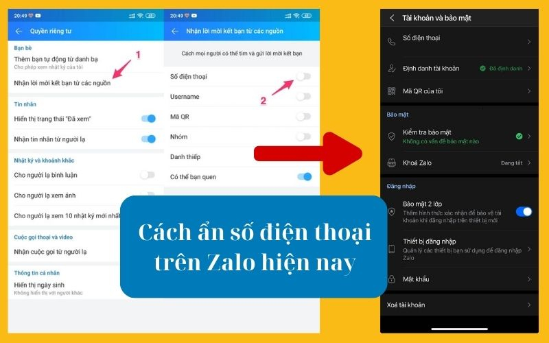 cách ẩn số điện thoại trên zalo