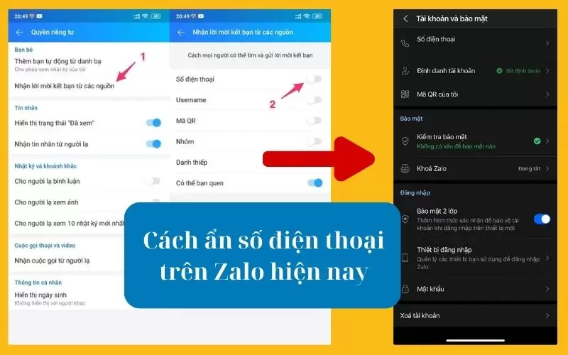 cách ẩn số điện thoại trên zalo