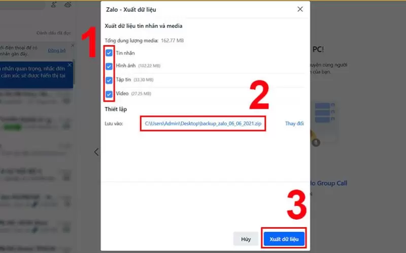 cách sao lưu tin nhắn zalo trên máy tính