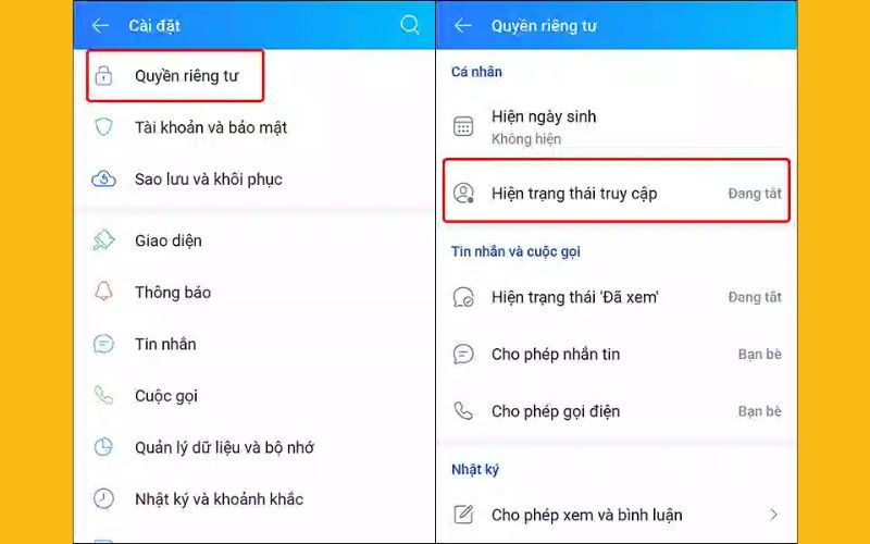 cách tắt trạng thái online trên zalo