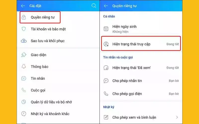 cách tắt trạng thái online trên zalo