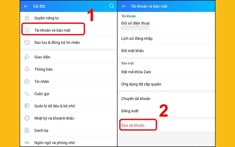 cách xóa tài khoản zalo