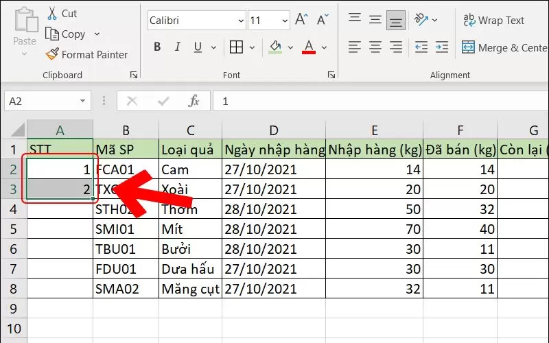 đánh số thứ tự trong excel sử dụng mốc điền
