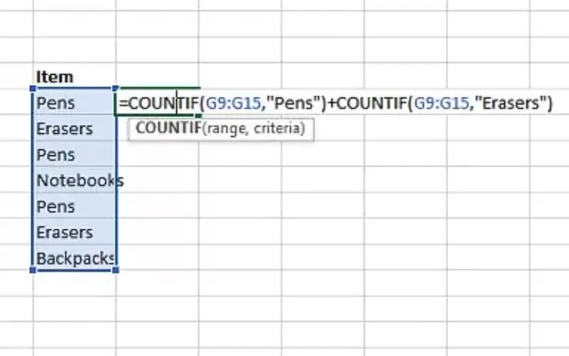sử dụng countif trong excel