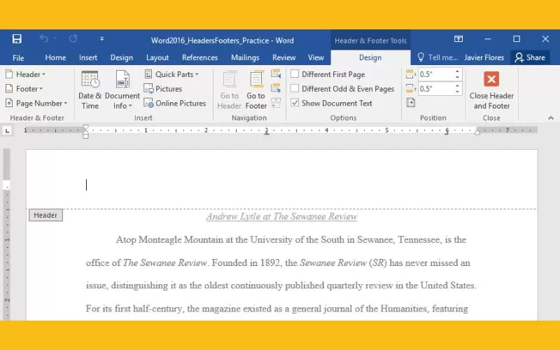 sử dụng header and footer