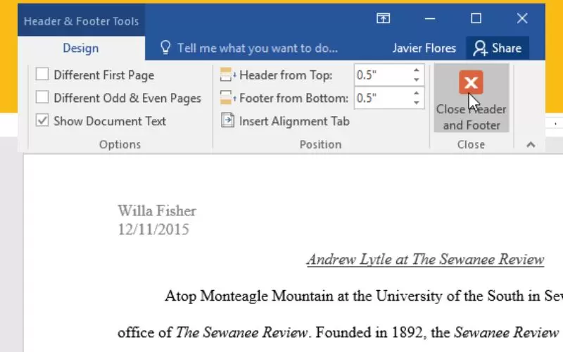 sử dụng header and footer