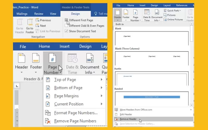 sử dụng header and footer trong word 2016