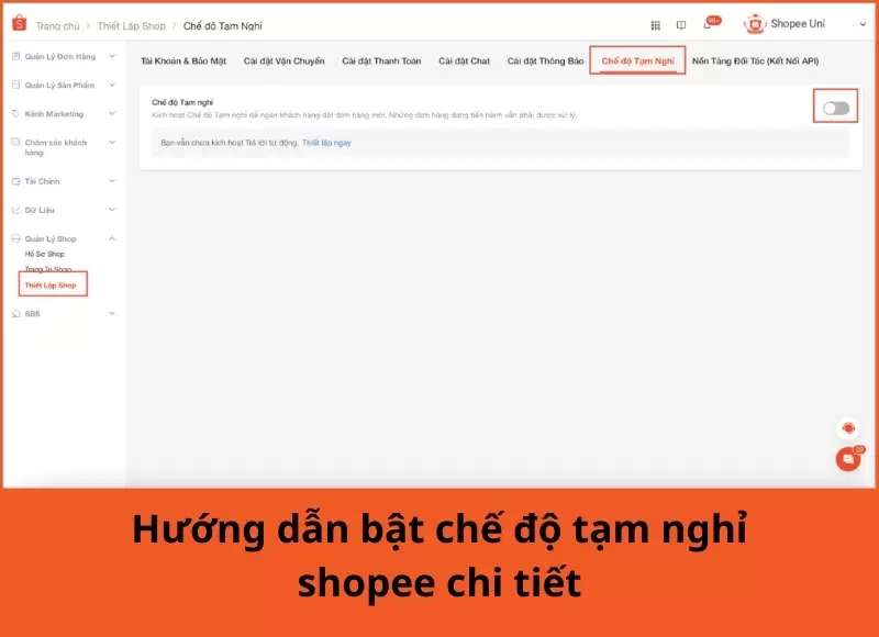 bật chế độ tạm nghỉ shopee trên điện thoại