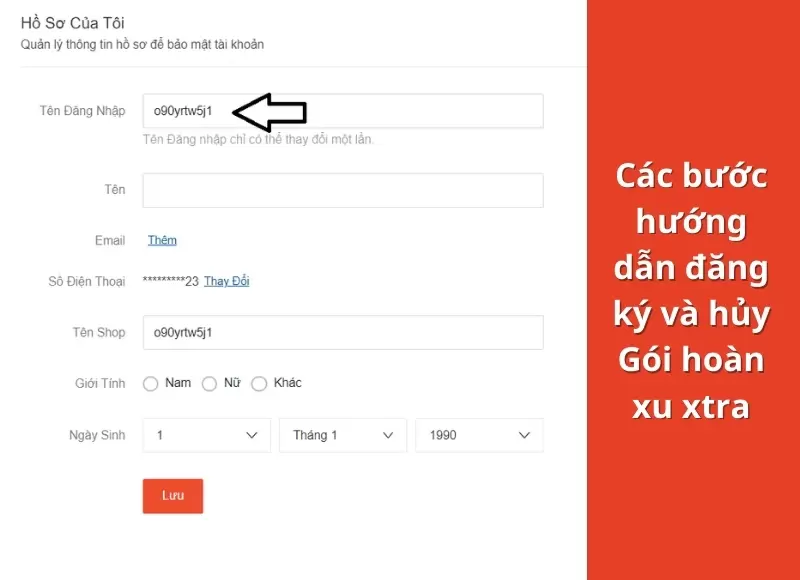 đổi tên đăng nhập shopee