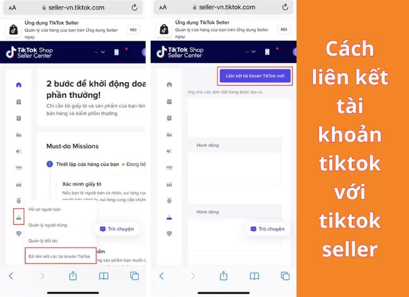 Cách liên kết tài khoản tiktok với tiktok seller