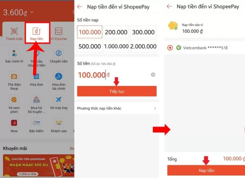 cách nạp tiền vào shopee pay