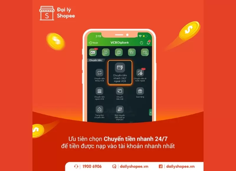 nạp tiền vào ví shopee