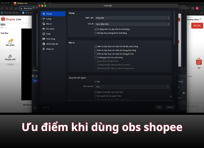 livestream shopee bằng obs