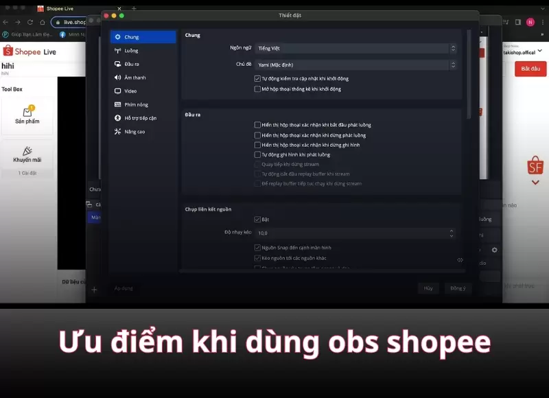livestream shopee bằng obs