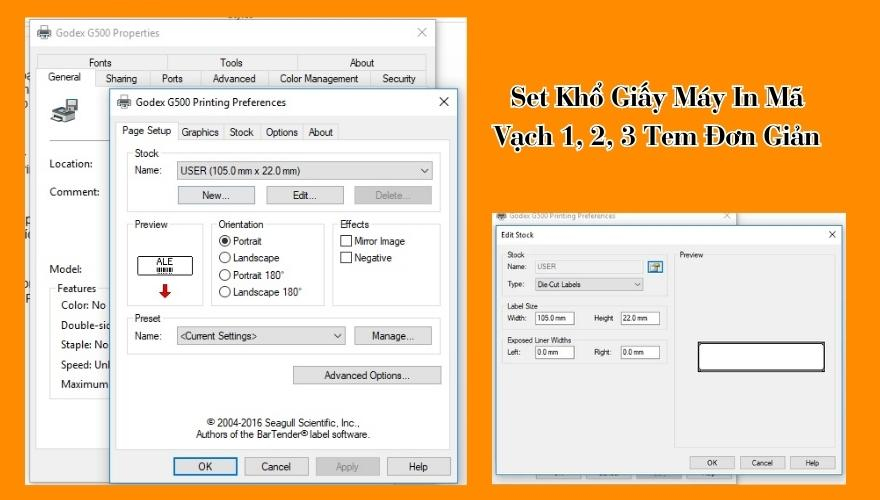 set khổ giấy máy in mã vạch đơn giản