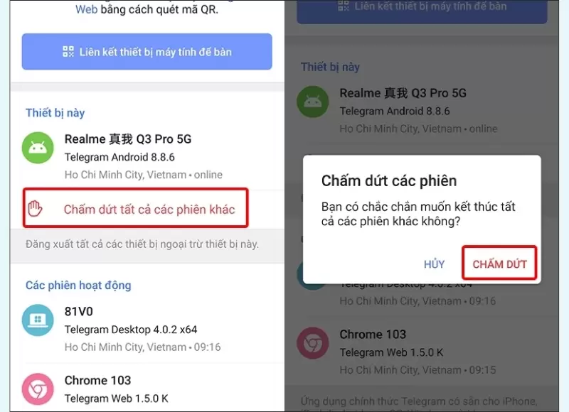 cách đăng xuất telegram